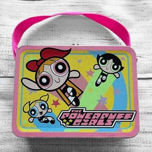 POWERPUFF GIRLS Mini Metal Lunchbox Purse w/ strap circa 2000 / 5.5" x 4" x 2.5"